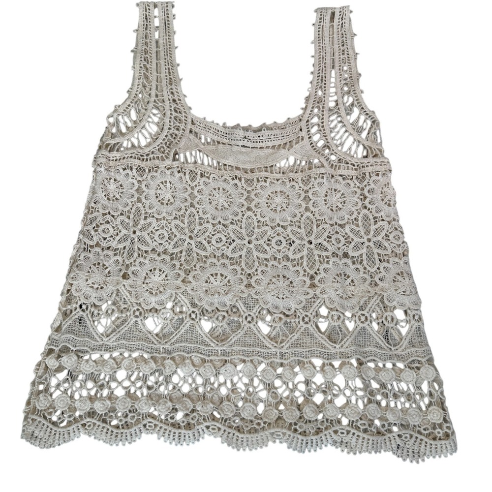 Womens Crochet Tank Top Medium Coquette‎ Loose Knit Boho Festival Beach Cover Up